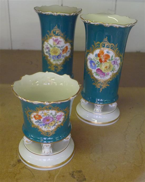 Meissen garniture of three vases